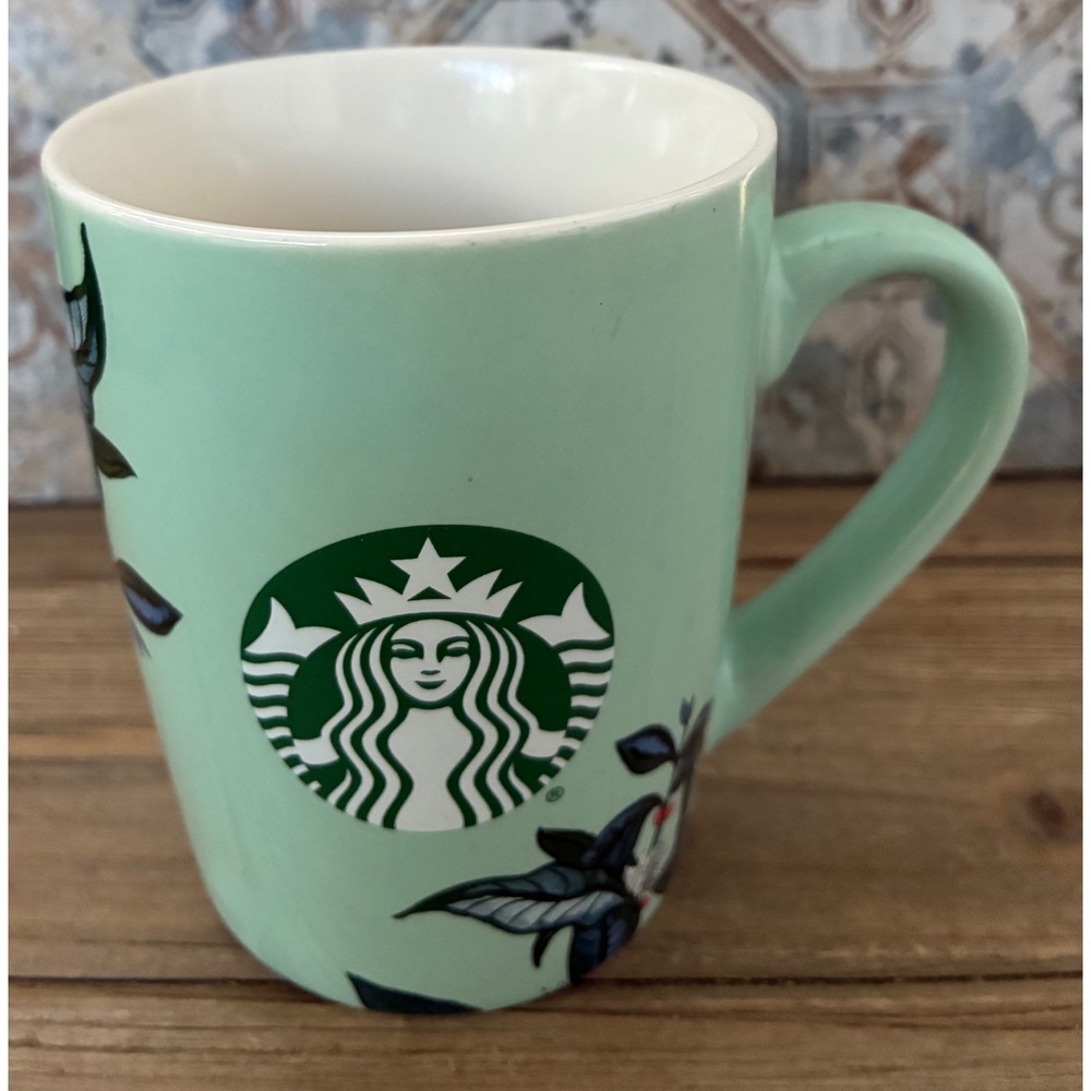 Starbucks 2021 Mint Green Botanical Coffee Cherry Leaf Ceramic Mug 10oz